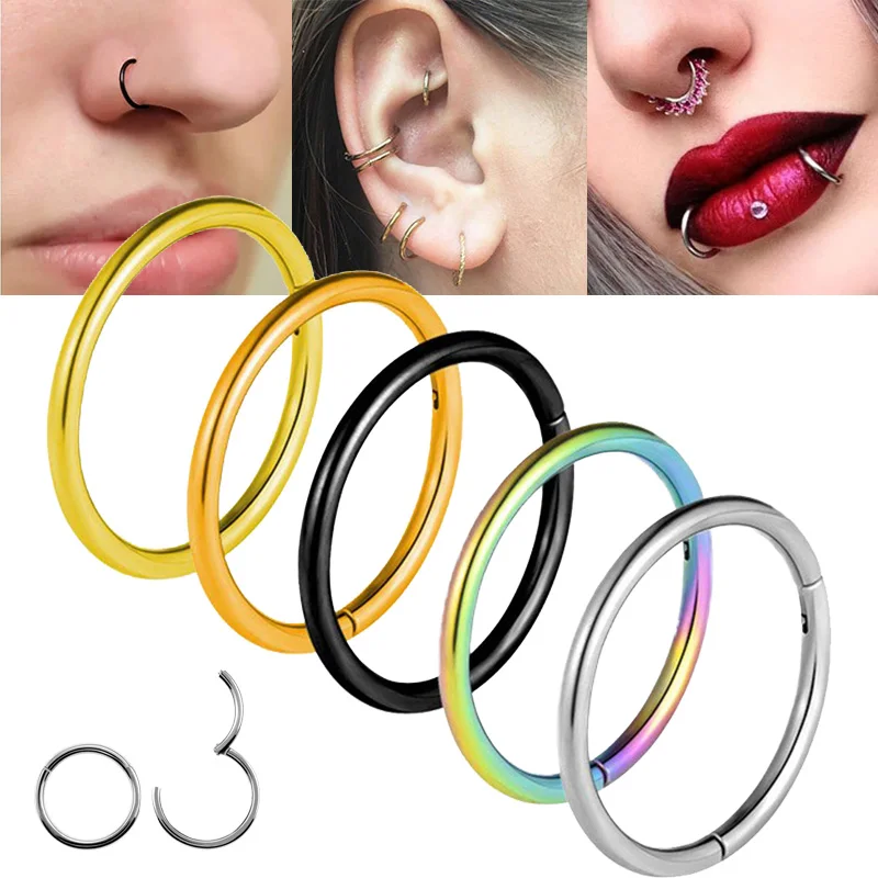 1PC 6//10/12mm Titanium Hinged Segment Nose Ring Nipple Clicker Ear Cartilage Helix Lip Ear Piercing Hoop Ring Fashion Jewelry