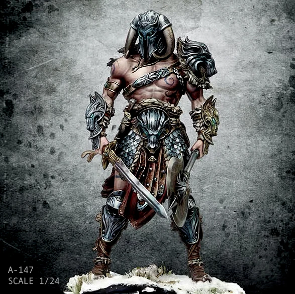 1/24 75MM Resin Figure Kits Nordic Dragon Slayer (Double head) self-assembled A-147