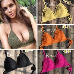 Nowe trójkątne Bikini Top kobieta strój kąpielowy z wycięciem na szydełku czarne Bikini seksowny Top biustonosz kąpielowy duże damskie stroje kąpielowe S M L XL