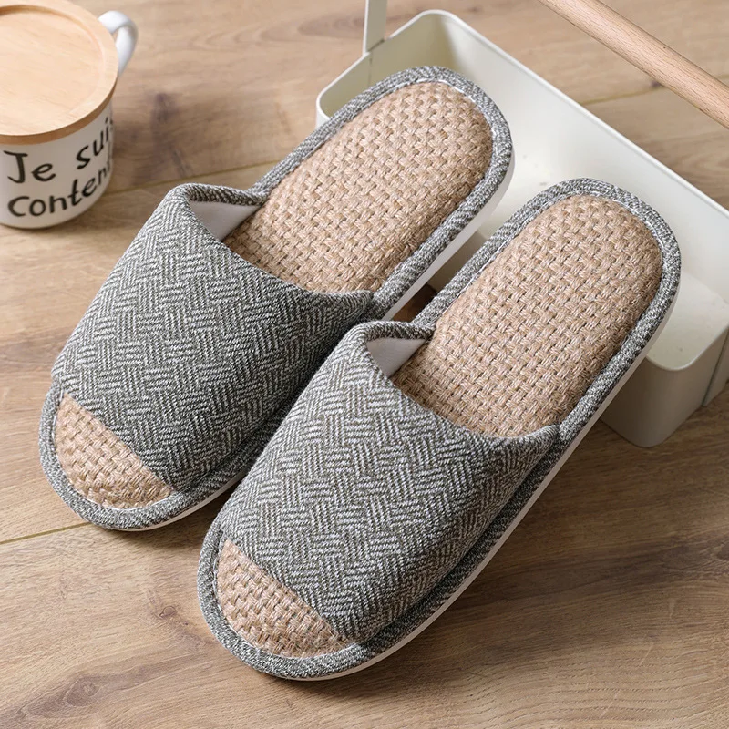 Men's Slippers Autumn And Winter Soft Indoor Home Non-Slip Slippers Striped Breathable Comfortable Cotton Slippers Shoes