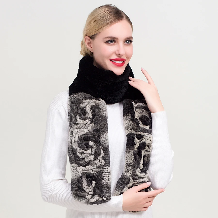 ZDFURS * 2019 neue Frauen Luxus Lange rex Kaninchen Pelz Schal Winter Warm Halten Natürlichen Pelz Muffler New Ankunft schals