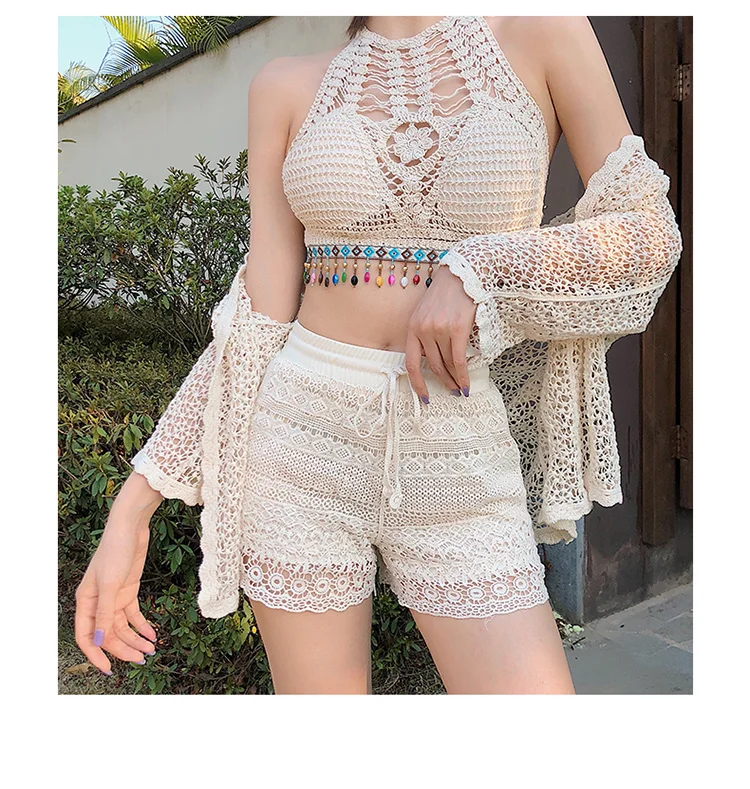 summer holiday beach camis lady sexy tassels crochet camisole women sexy tassels bikini camis female crochet halter bikini tops