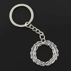 New Fashion Men 30mm Keychain DIY Metal Holder Chain Vintage Olive Branch Laurel Wreath 36x34mm Silver Color Pendant Gift