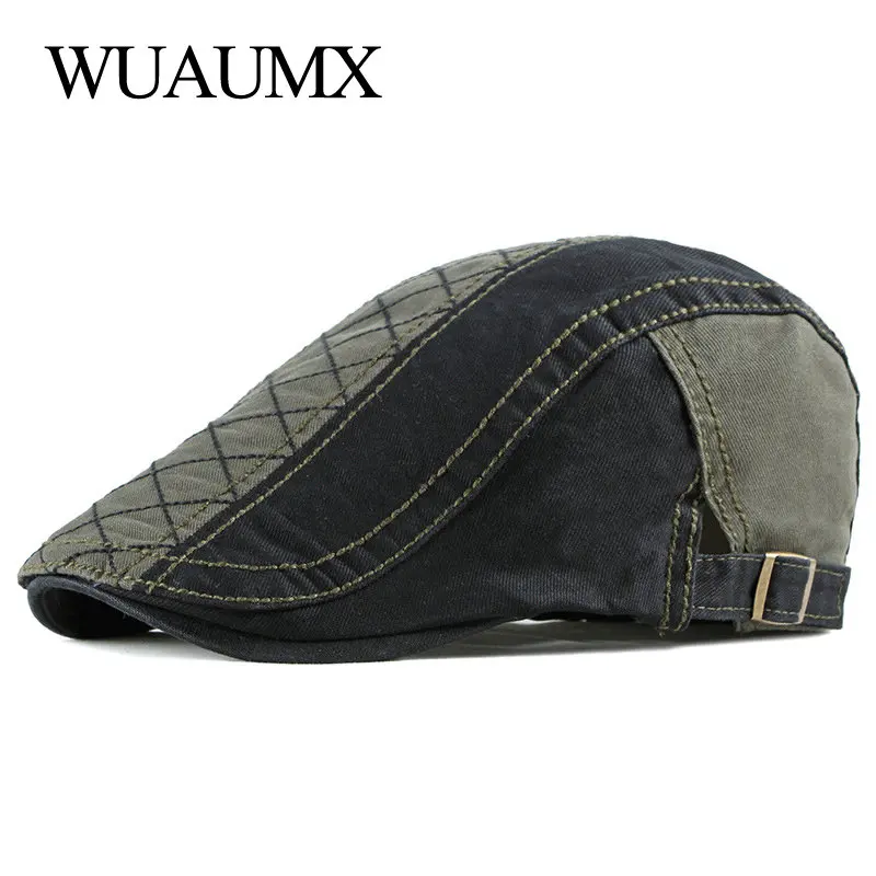 

Beret Hat for Men Spring Summer Visor Peaked Flat Caps Casual Patchwork Duckbill Hat Cotton Artist Painter Beret Cap