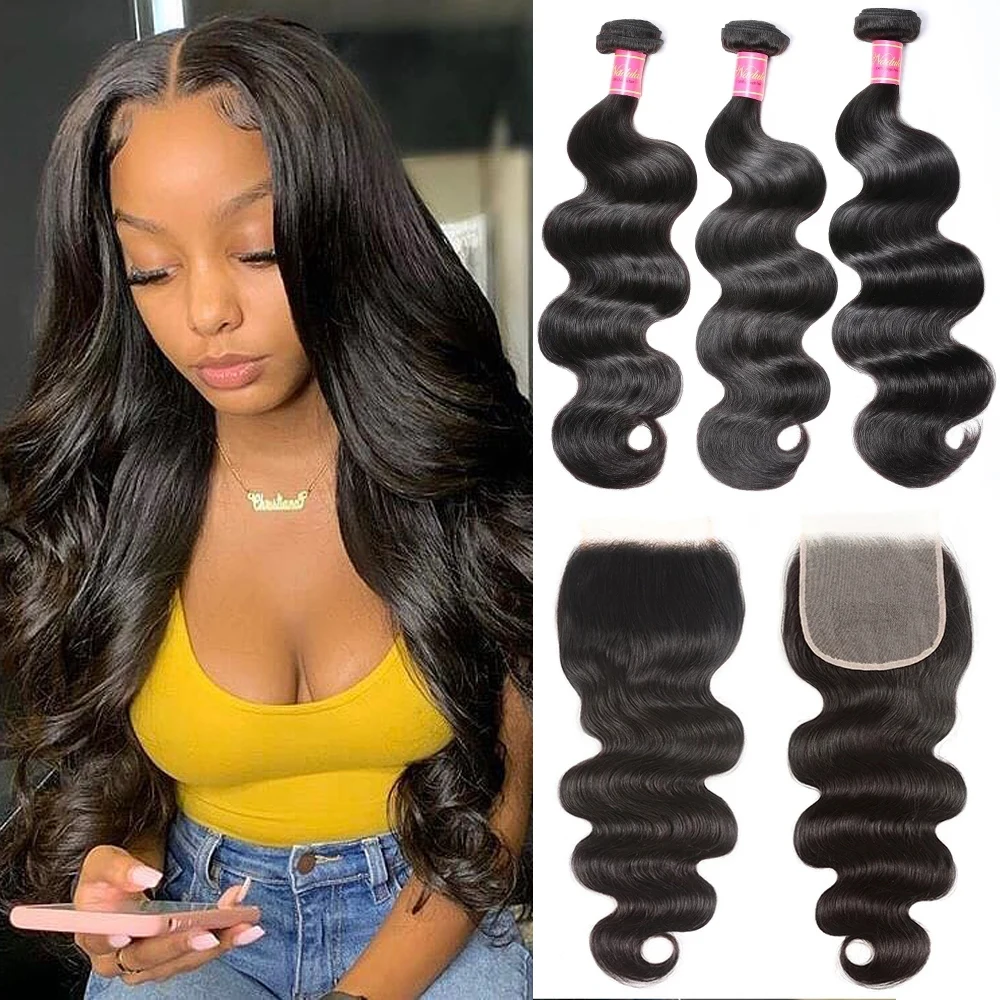 Nadula Hair Lace Closure With Body Wave Bundles Brazilian Human Hair Bundles With Closure Remy Hair Lace Closure With Bundles