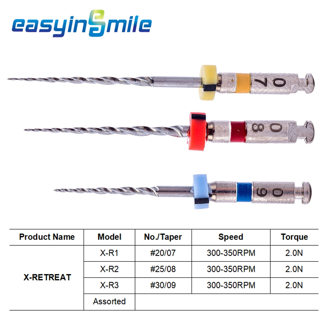 EASYINSMILE Dental Endo Retreatment Files NITI Rotary Assorted Size Dentistry Root Canal Re-Treatment System Tool in Endodontics