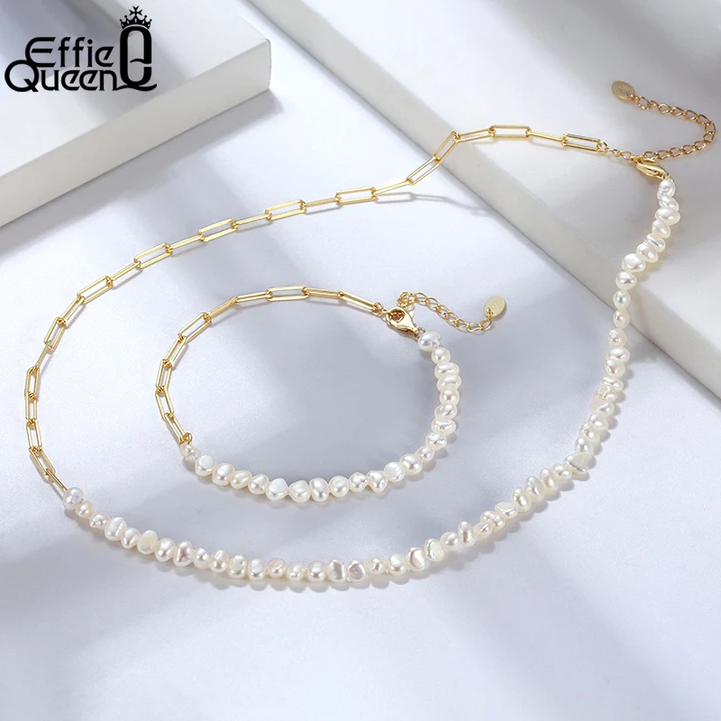 EFFIE QUEEN 2021 Trend Cultured Freshwater Pearl Bracelet 925 Silver Real Natural Pearl Bracelet Women Valentines Day Gift GPB01