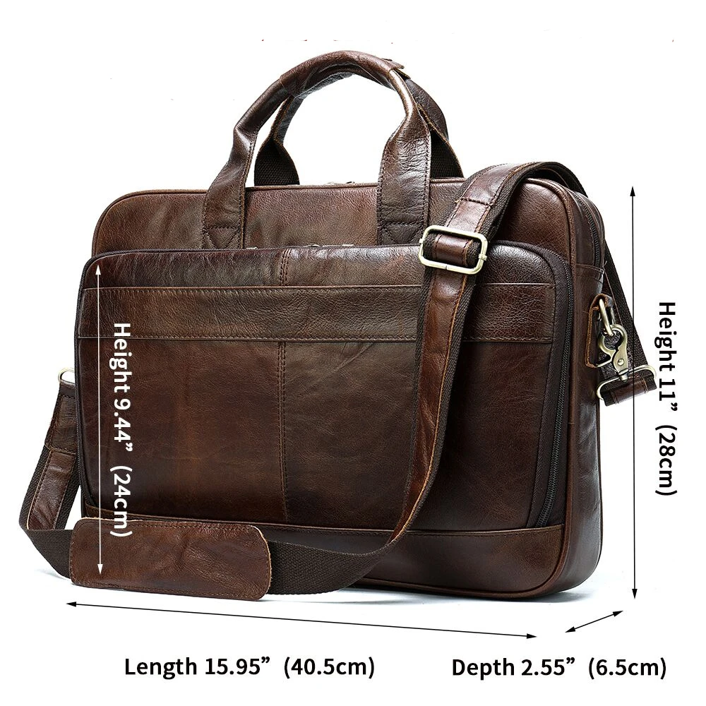 WESTAL-Sac messager en cuir véritable pour homme, sacs pour ordinateur portable 15.6 \