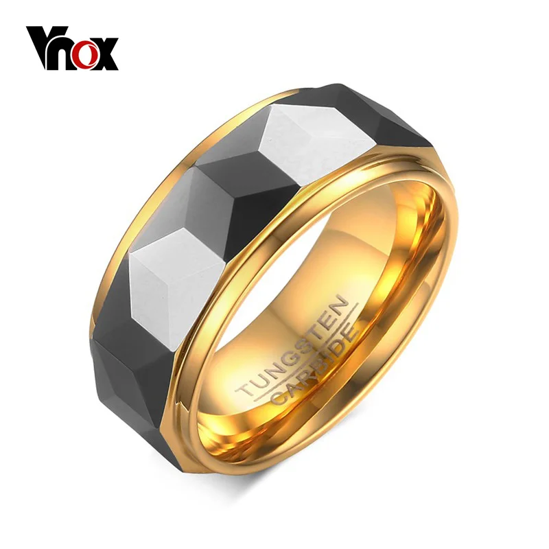 VNOX 100% Tungsten mężczyźni pierścień ślub biżuteria męska złoty kolor 8mm szerokość Dropshipping
