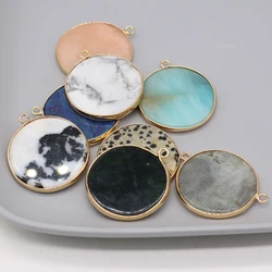 30x35mm Natural Gem Stone Charms Round Dalmatian Jaspers Lapis Lazuli Pendant for Women Jewelry Making DIY Necklace Earring Gift