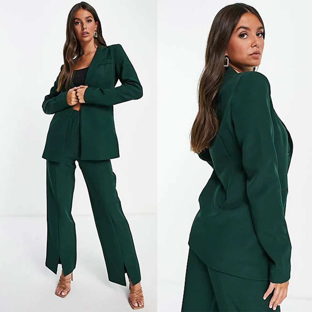 

Chic Lady Celebrity Suit Set Spring Dark Green V Neck Loose Pants Women Casual Wear Wedding 2 Pieces