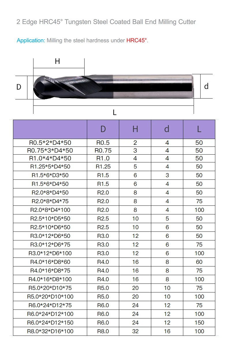 MZG 2 Flute HRC45 Ball Nose End Mill 1 2 4 8 mm Shank CNC Router Carving Bit Wood Carbide Spiral Milling Cutter for Woodworking