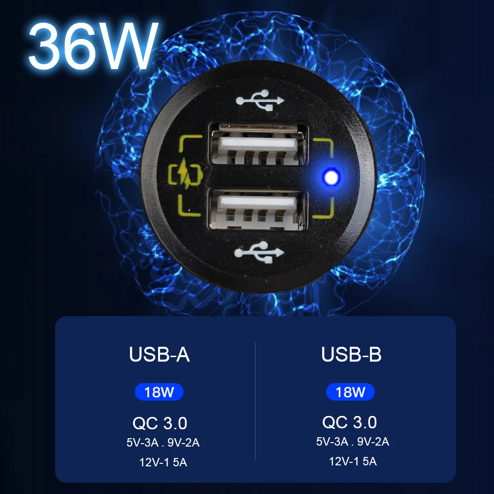 콘센트 패널 듀얼 USB 충전기 전원 어댑터, QC 3.0 차량용 충전기, 담배 라이터 소켓 디지털 전압계