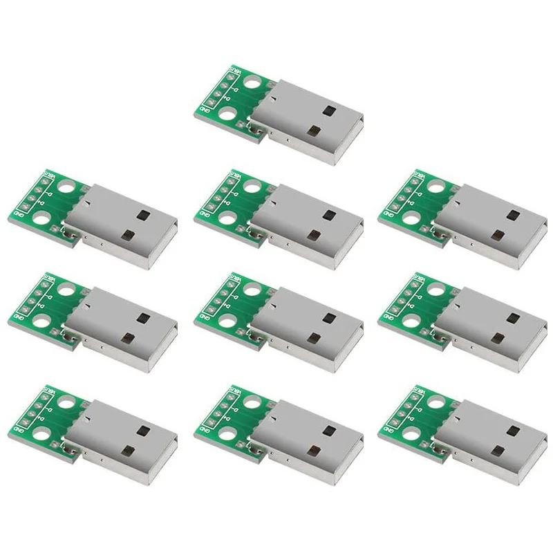 10Pc USB to DIP Board USB Type A Male Plug to DIP Converter Board 4 Pin 2.54mm Pitch Adapter for DIY USB Power Supply Breadboard