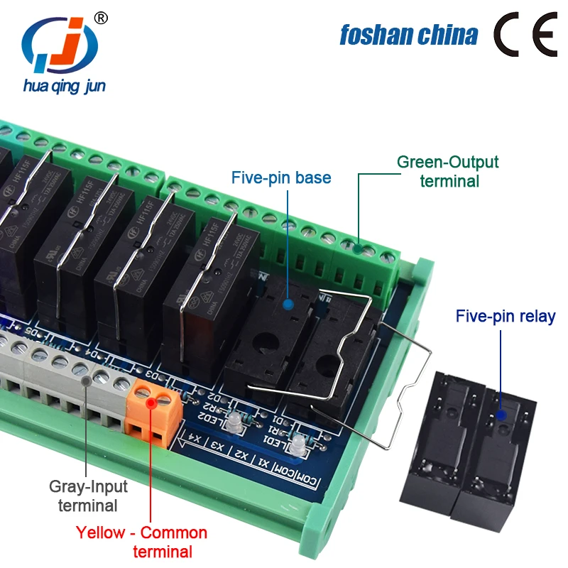 Chingjun 12-Channel Hongfa Relay Module 1NO 1NC 5 Pins JQX-115F 24VDC Electromagnetic Relays for PLC