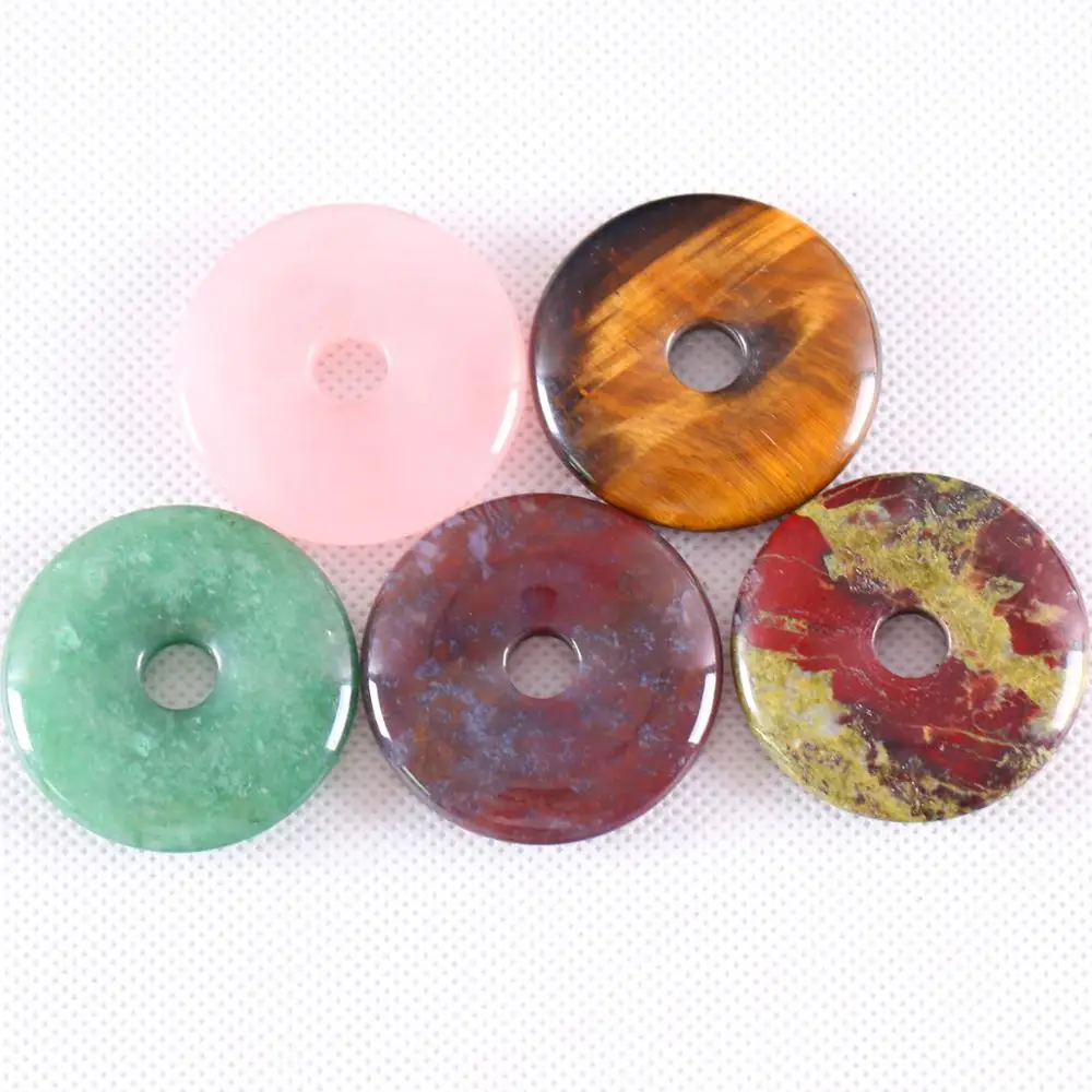 40MM Natural Stone Necklace Pendant Round Circle Healing Donut