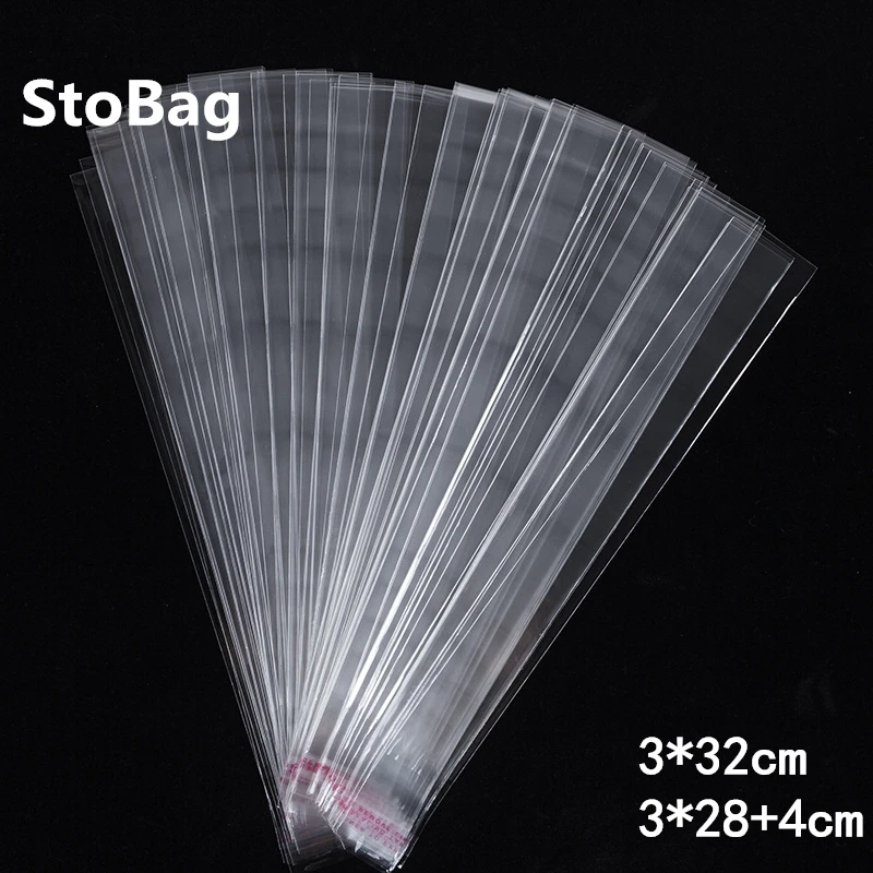 

StoBag 1000pcs 3*32cm Clear Plastic Self Adhesive Bag Self Slender Bag Small Pen Jewelry Packing Bag Gift Wrapping Supplies