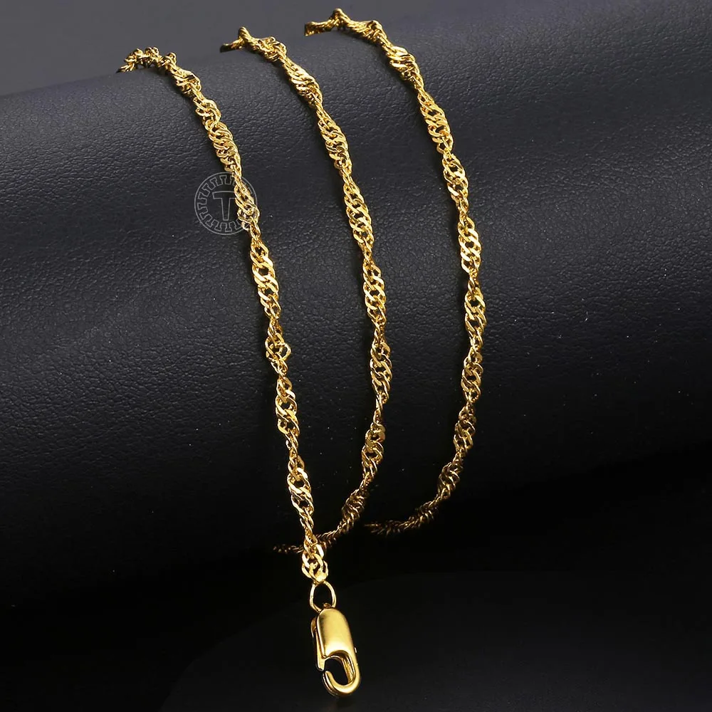 Chic Thin 2mm Yellow Gold Color Necklace for Womens Girs Wave Twisted Link Chain Elegant Fashion Jewelry Wholesale GN479