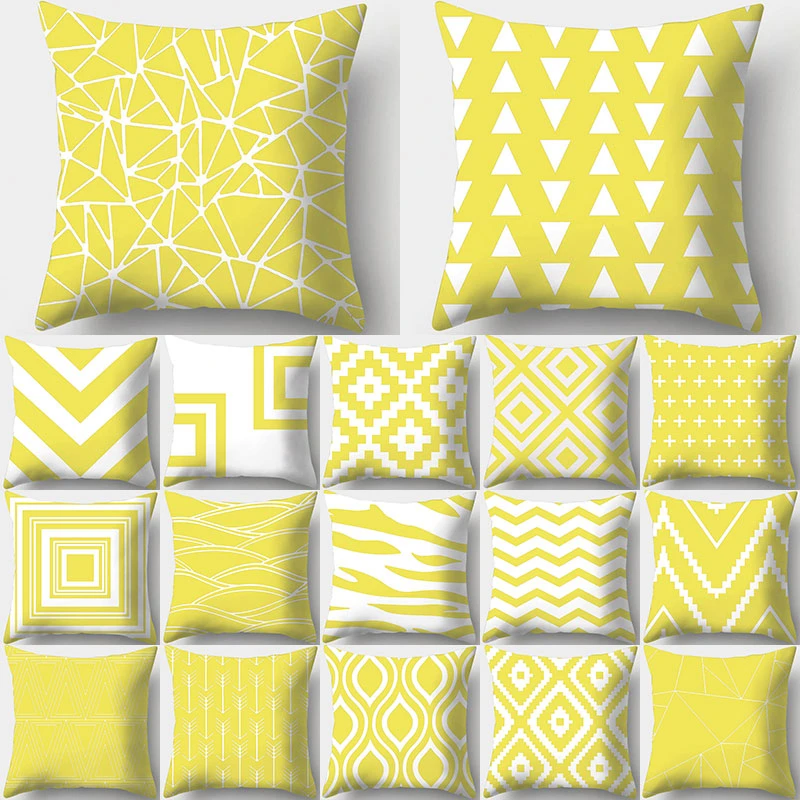 Yellow Geometric Pattern Decorative Cushions Pillowcase Polyester Cushion Cover Throw Pillow Sofa Decoration Pillowcover 40931