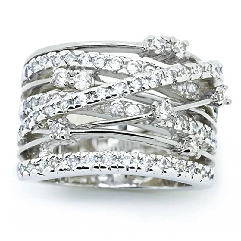 Women's 925 Sterling Silver AAAAA Zircon Interwoven Ring, Engagement Gift