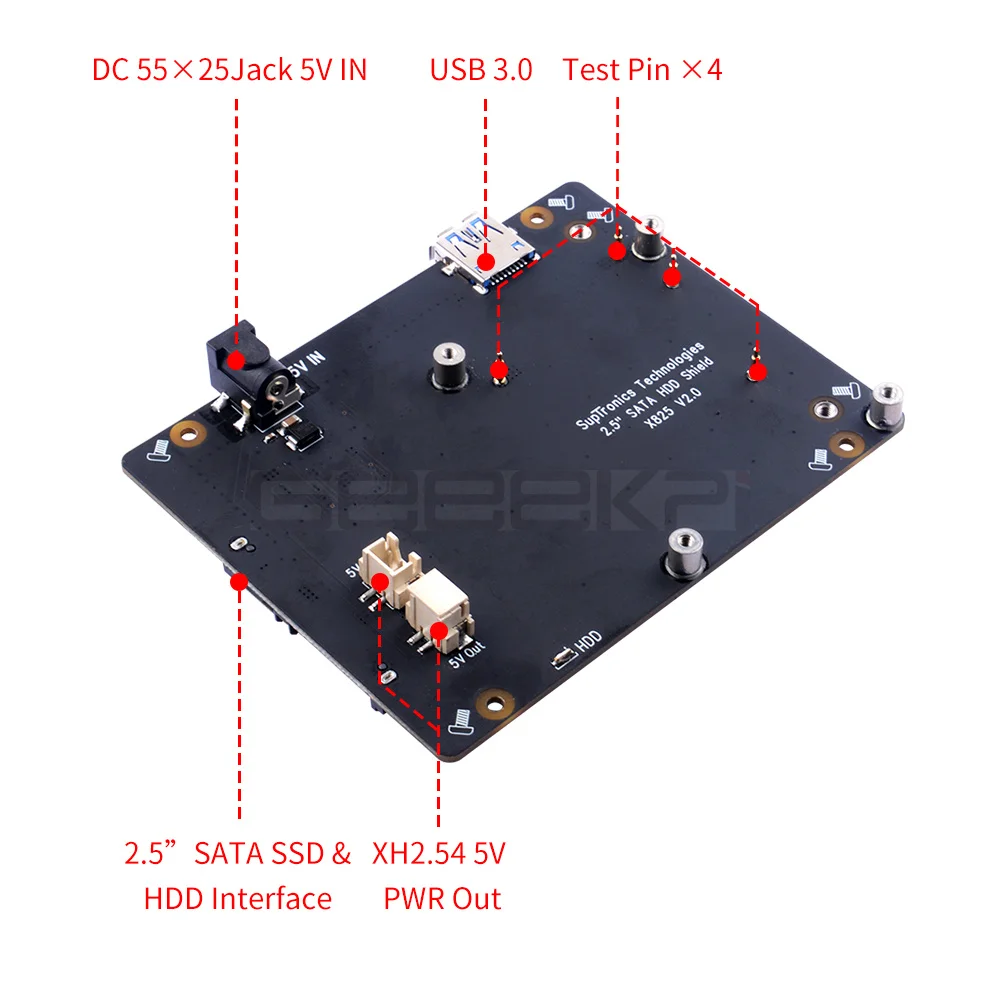 Imagem -03 - Raspberry pi X825 V2.0 Versão 2.5 Polegada Sata Hdd Ssd Armazenamento Placa de Expansão Case Acrílico para Raspberry pi Modelo b