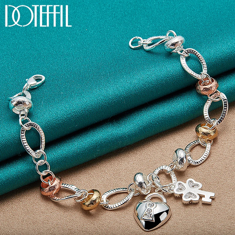 DOTEFFIL 925 Sterling Silver Heart Lock Clover Flower AAA Zircon Bracelet Chain For Women Wedding Engagement Charm Jewelry