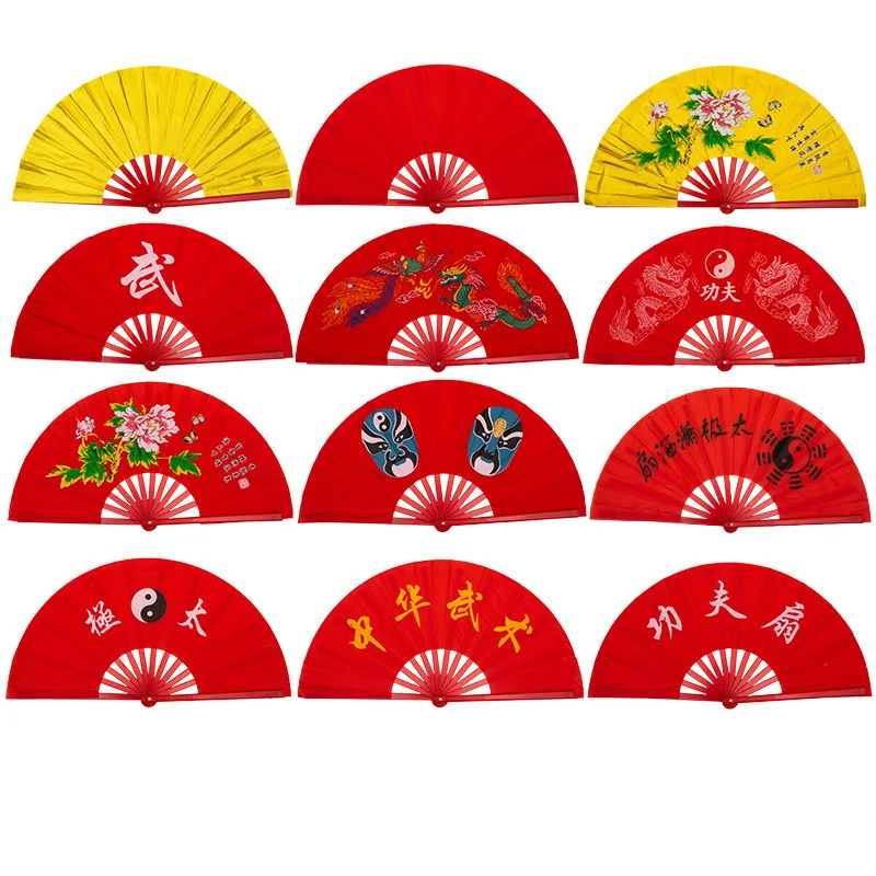 Folding Chinese Kung Fu Fan Bamboo Tai Chi Martial Arts Fan Kung Fu Performance Dance Two Dragons Fans Wushu China Traditional