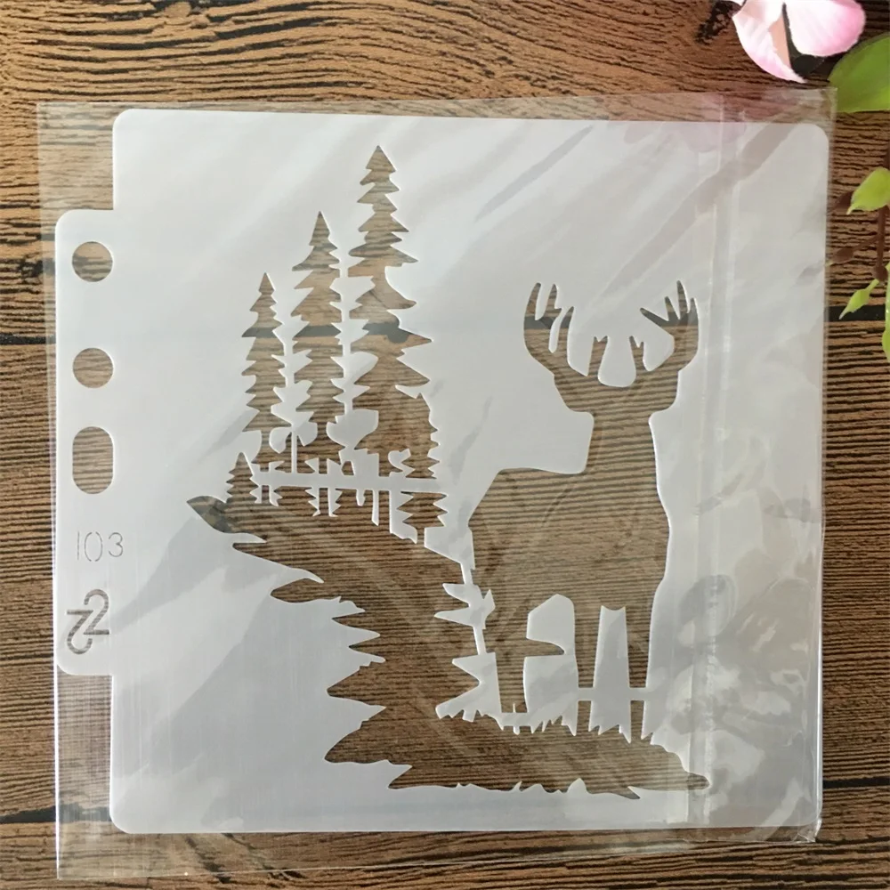 14x13cm boże narodzenie leśny jeleń DIY nakładania warstw szablony malowanie księga gości kolorowanie tłoczenie Album dekoracyjny szablon