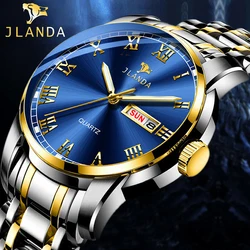 JLANDA Blue Gold Quartz Watches Men Top Brand Analog Military Male Watches Men Sports Army Watch Waterproof Relogio Masculino