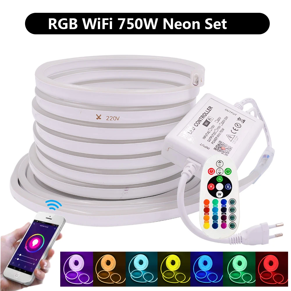 RGB neonowa lampa ue 220V Tuya WiFi Neon liny wodoodporne oświetlenie zewnętrzne SMD2835 120 leds/m taśmy LED znak 5050 taśmy diody