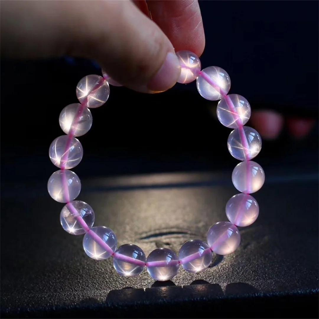 Natural Star Light Rose Quartz Bracelet For Women Men Mozambique Lucky Crystal Round Beads Gemstone Jewelry AAAAA 8-15mm