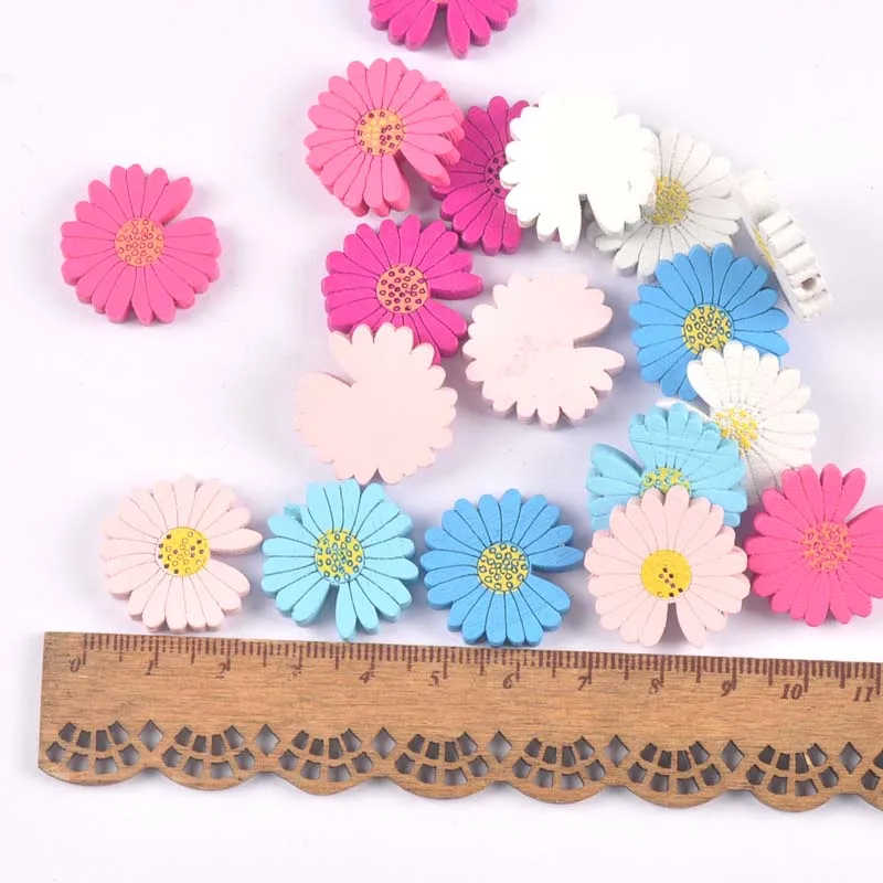 25pcs Mixed color Chrysanthemum Wooden Spacer Beads For DIY Jewelry making For Pacifier Clip Accessories 21.5mm MT2238