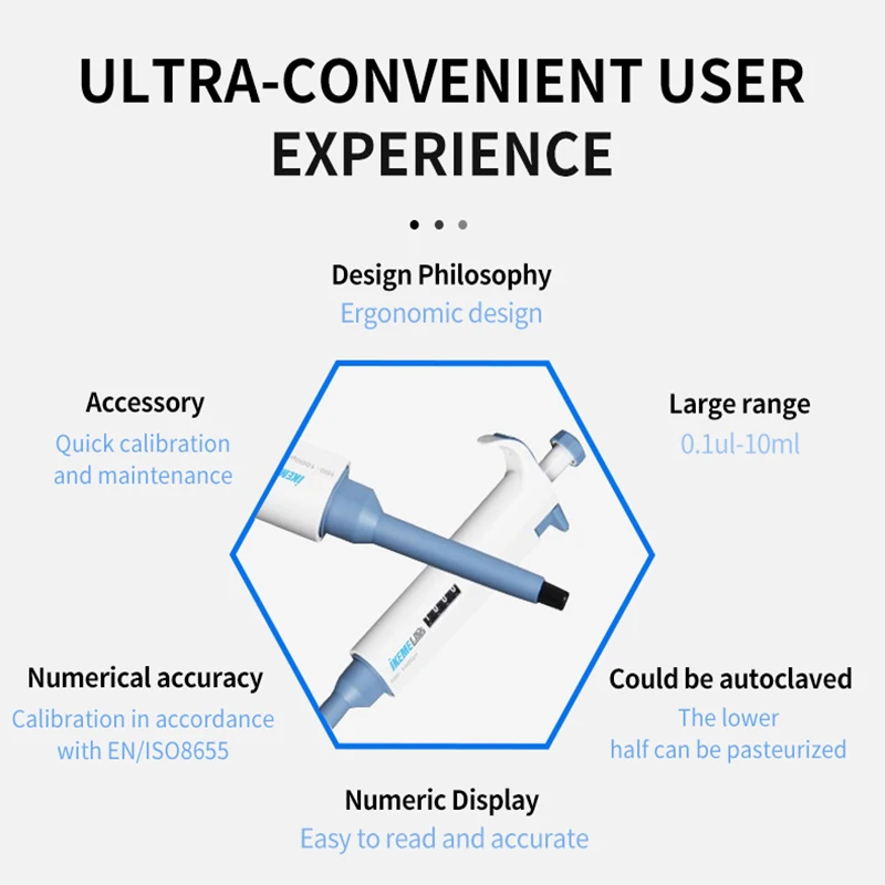 IKEME Laboratory Pipette 0.1-10ml Pipeta Single Channel Manual Adjustable Digital Micropipette Lab Equipment Pipettes