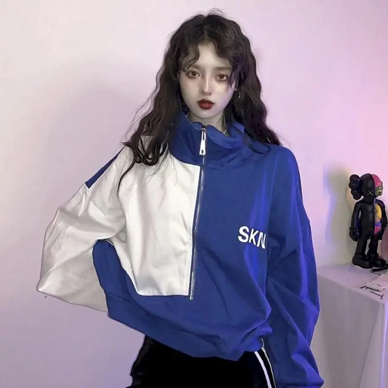 

Weird Chic Half-open Zipper Pullover Spring Autumn Women's Super Hot Top Loose Casual Wild Hip-hop Jacket Fashion Goth Clothes