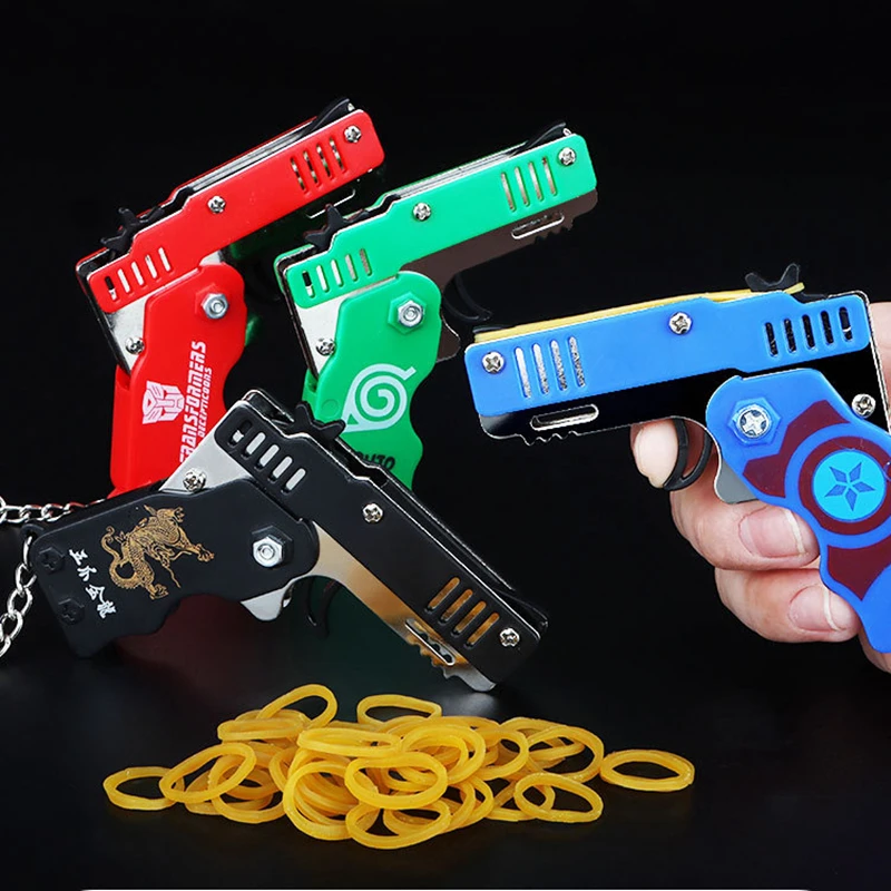 

Metal Toy Gun mini foldable as key ring rubber band gun children's gift toy six burst rubber toy pistol