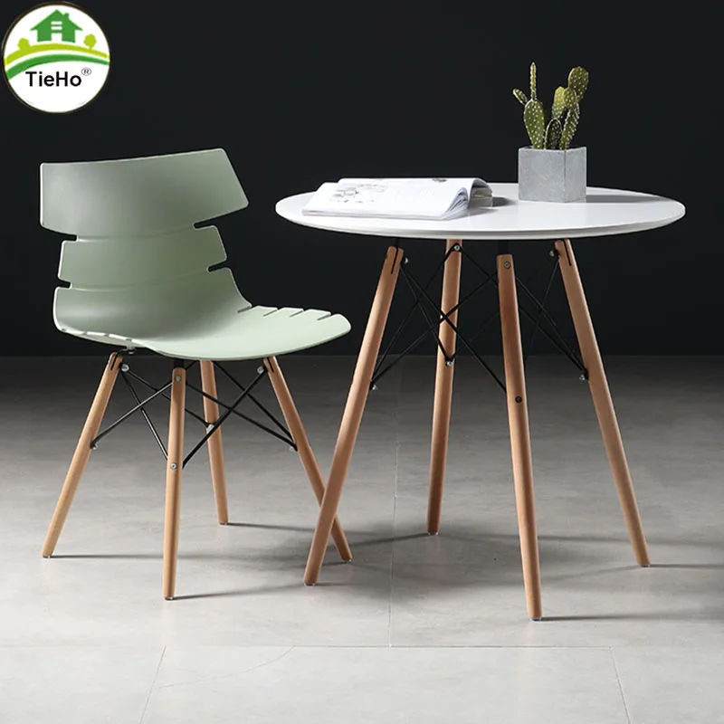 TieHo Nordic Style Round Dining Tables Leisure Modern Table Solid Wood 4 Legs Tables Black White Diameter 90/100/120cm