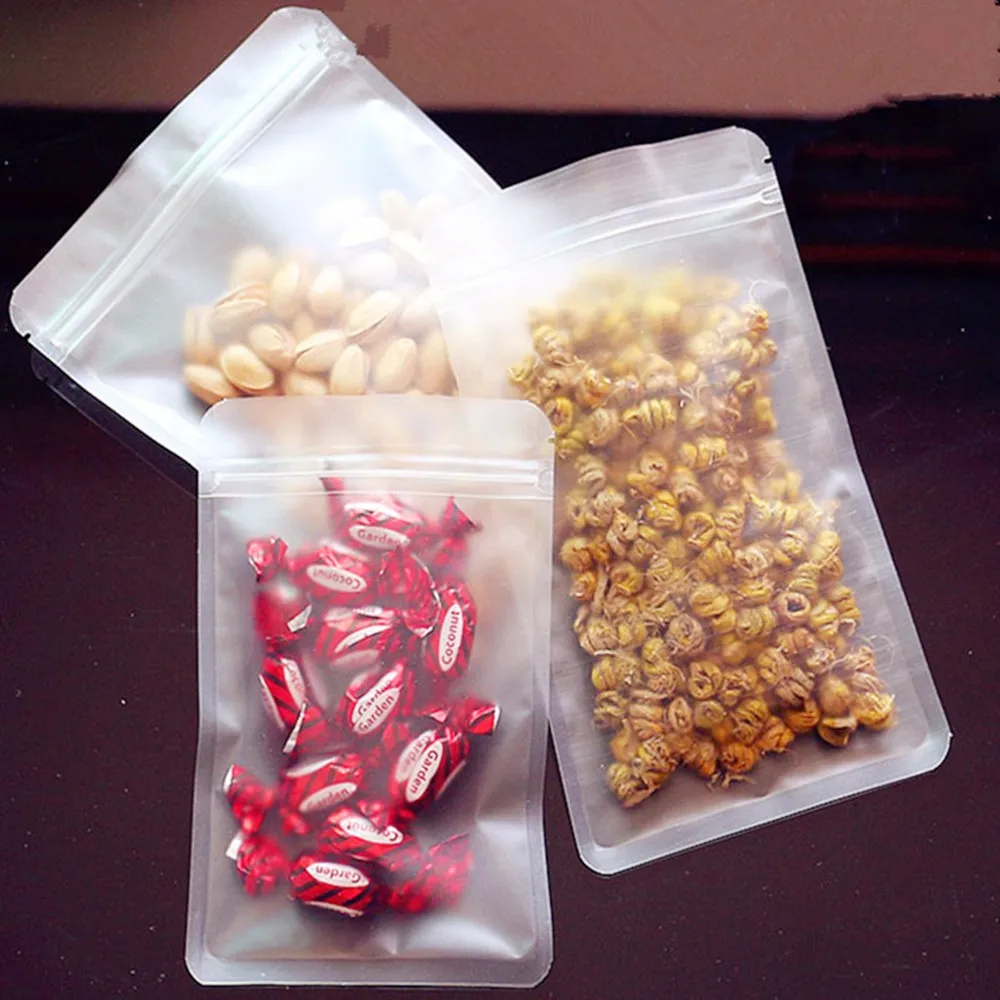 800Pcs/ Lot 9x13cm Snacks Peanut Coffee Candy Matte Clear PE Zip Lock Package Bag Scrub Poly Self Sealed Zipper Storage Pouches