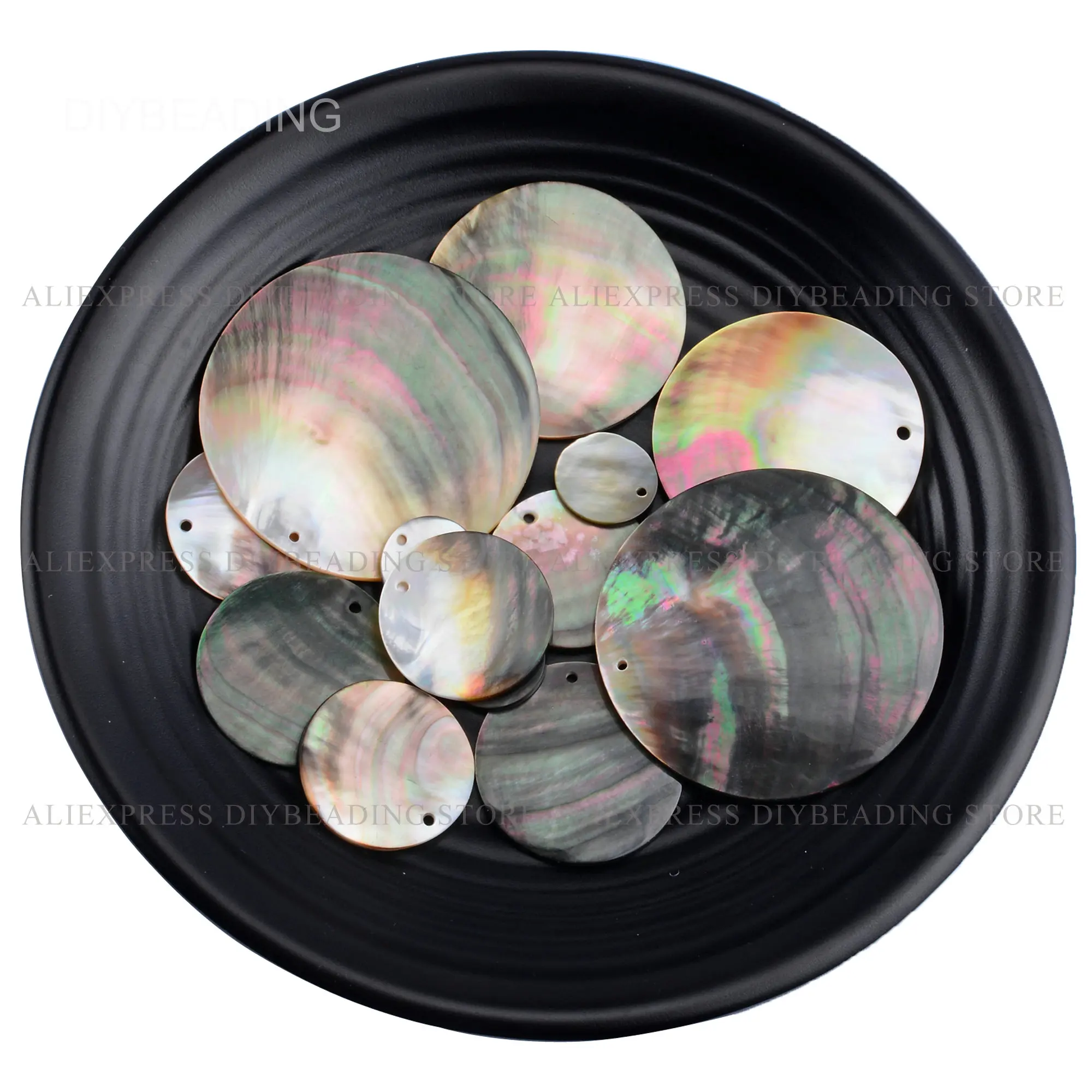 10-100 Pcs Natural Black MOP Shell Disc Circle Beads for Necklace Earrings Making 10-80mm with 1 Hole(Some may curved)