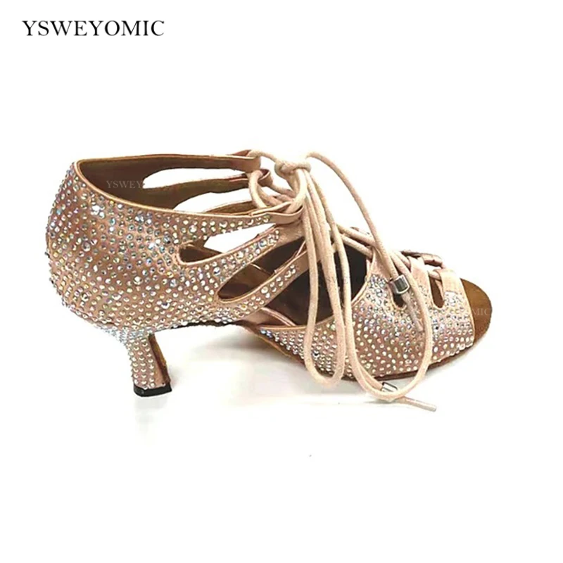 Cyrkonie buty do tańca towarzyskiego latynoamerykańskiego czarne ciało satynowe zamszowe podeszwa Meduim pięty 7cm 6cm 2inch Latin Salsa potańcówka buty