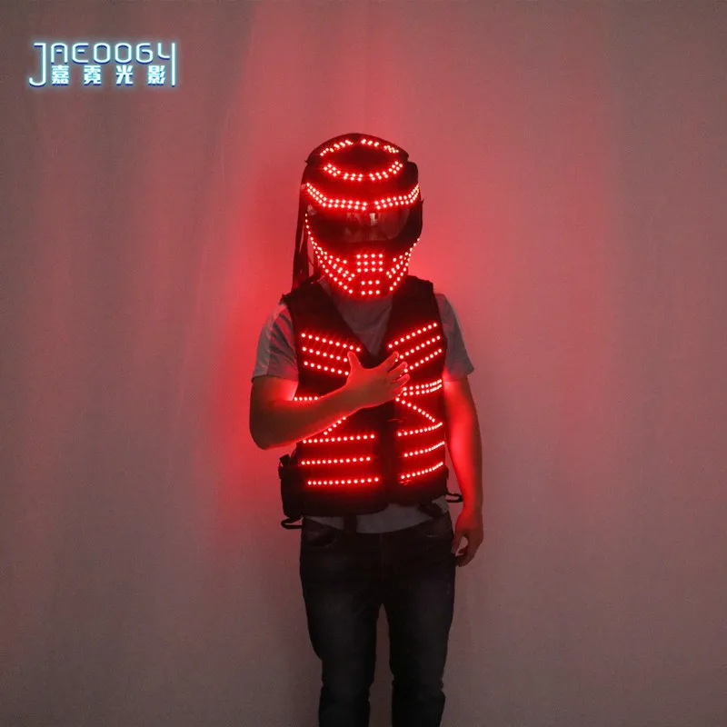 LED Glowing Robot Helmet, Night Club Costume for Stage Performance, Fluorescent,Rgb Predator, DJ Party Lighting, Glowing Outfit