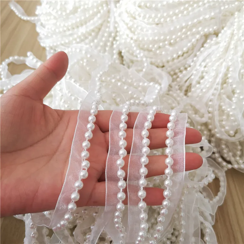 1CM Wide Beautiful White Organza Glitter Beads Guipure Lace Fabric Collar Trim Ribbon DIY Venise Garment Sewing Applique Decor