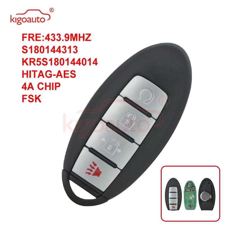 

KIGOAUTO KR5S180144014 S180144313 Smart Key 4 Button 433.9MHZ FSK HITAG-AES 4A CHIP For Nissan Murano Pathfinder Titan 2016-2018