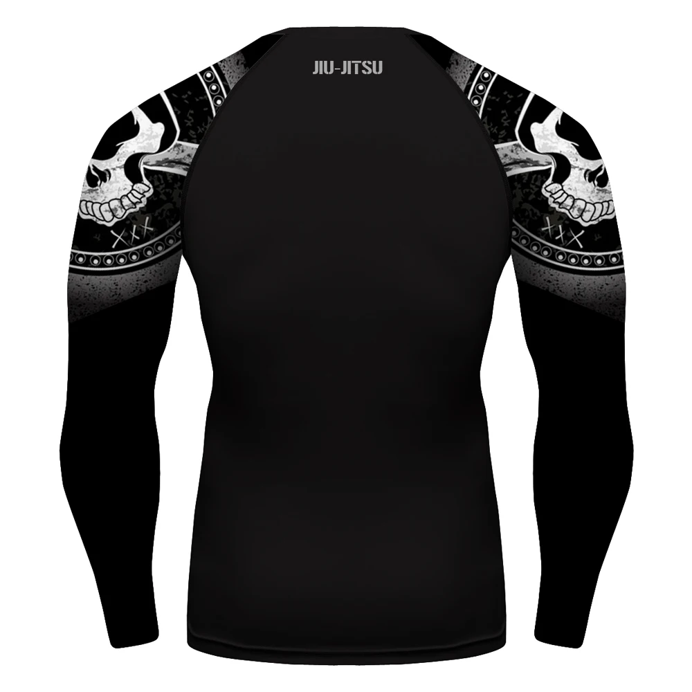 Men's Boxing Skulls Crossbones Fast Dry Sport Training Warrior Rash Guards Jiu Jitsu No Gi Fight Wear Gear