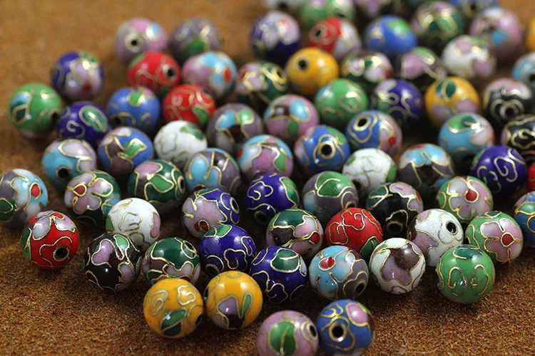 5pcs DIY Cloisonne Enamel Polished 8mm Round Loose Beads Copper Accessories Chinese Jewelry Making Earrings Necklace Bracelets