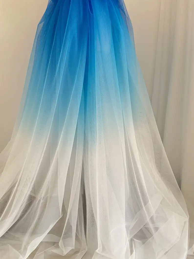 

5 yards Dip Dye Tulle Fabric Blue Tulle Fabric With Ombré Color