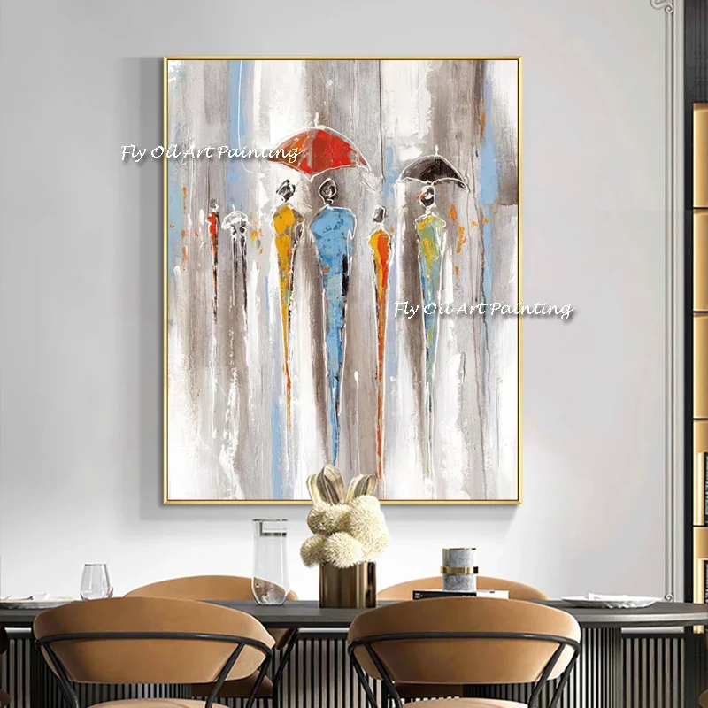 100% Handpainted Pedestrians On Rainy Days Beautiful Abstract Oil Painting On Canvas Wall Art  Modern Unframe