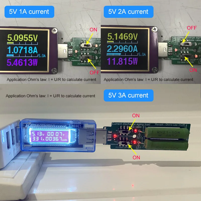 USB Mini Electronic Load Aging Resistance Charger 5V 3A/2A/1A Power Bank Charger Indicator Discharge Mobile Power Tester