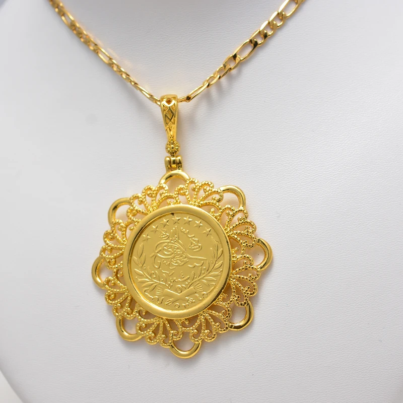 Arabische Goldmünzen-Halskette für Frauen und Männer, Muslimischer Islam Allah Anhänger, Türkischer Schmuck in Goldfarbe – Detail 19