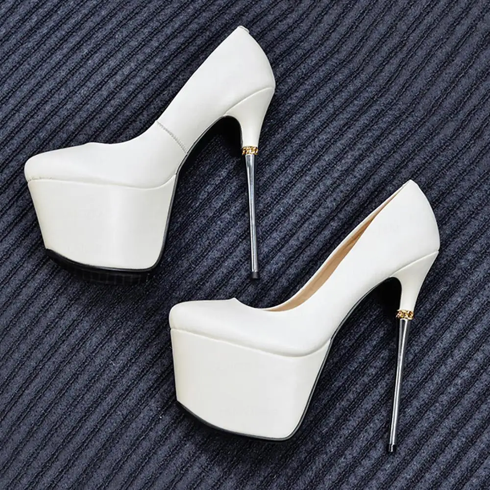 

LAIGZEM Women Pumps Genuine LEATHER Metal High Heels Sandals Round Toe Cosplay Club Party Wedding Shoes Woman Size 33 40 41 43