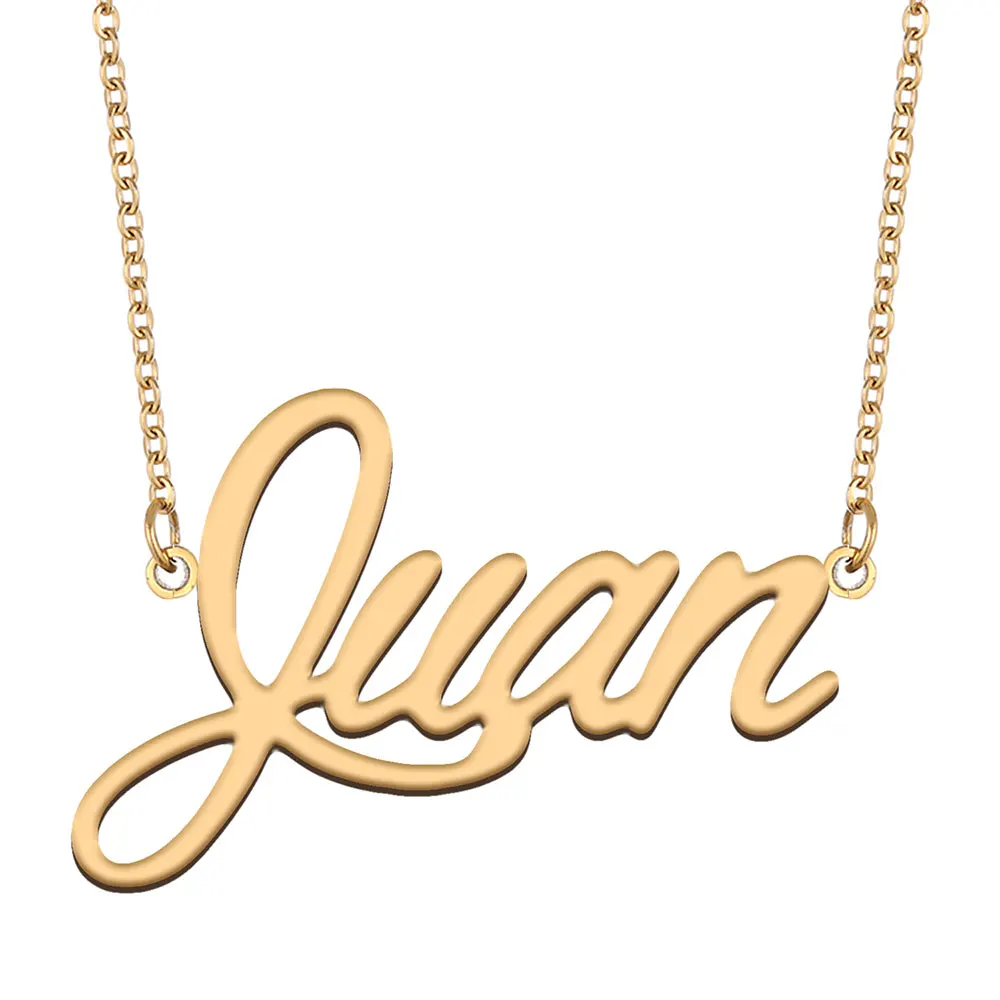 Juan Nameplate Necklace for Women Personalized Stainless Steel Jewelry Gold Plated Name Pendant Femme Mothers Girlfriend Gift